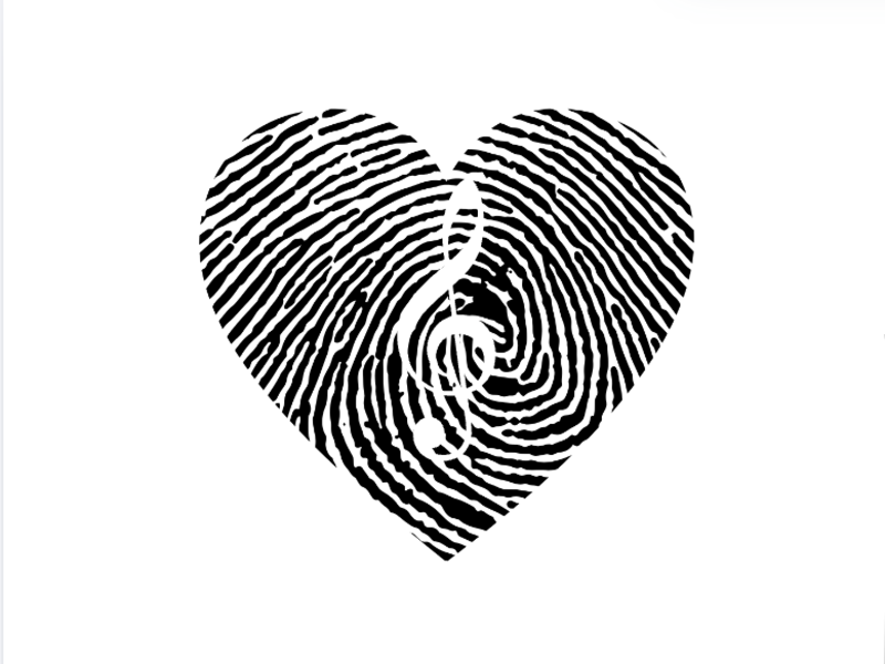 A g-clef with a fingerprint in it.